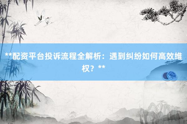 **配资平台投诉流程全解析：遇到纠纷如何高效维权？**